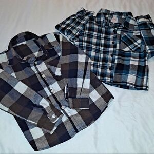 Flannel Long Sleeve Button Down Bundle Size 4T Brown Plaid & Blue Plaid